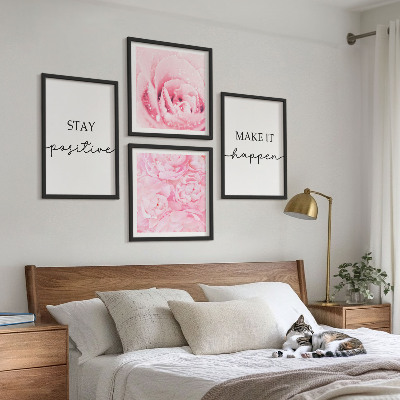 Wall art set Minimalist pink flowers