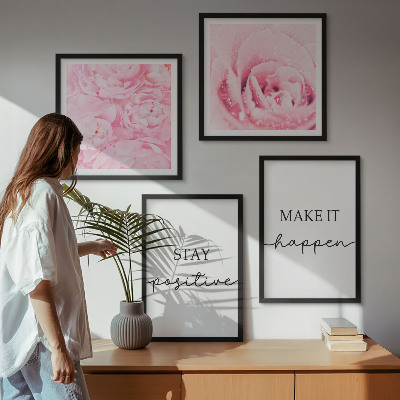 Wall art set Minimalist pink flowers