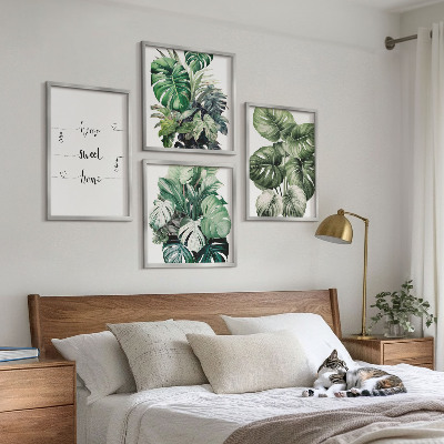 Set of 4 wall art pieces Watercolor Monstera Leaves