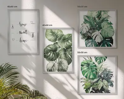 Watercolor Monstera Leaves Wall Art set of 4 pieces