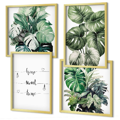 Set of 4 wall art pieces Watercolor Monstera Leaves