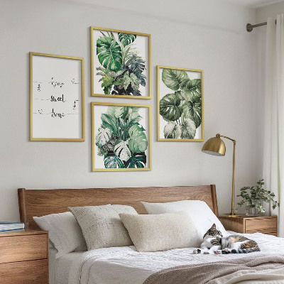 Set of 4 wall art pieces Watercolor Monstera Leaves