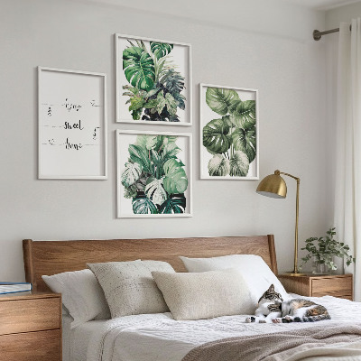 Set of 4 wall art pieces Watercolor Monstera Leaves