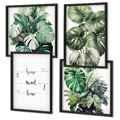 Set of 4 wall art pieces Watercolor Monstera Leaves
