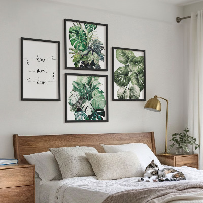Set of 4 wall art pieces Watercolor Monstera Leaves