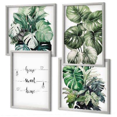 Set of 4 wall art pieces Watercolor Monstera Leaves