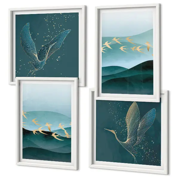 Multi-piece wall decor set abstract bird wave landscapes