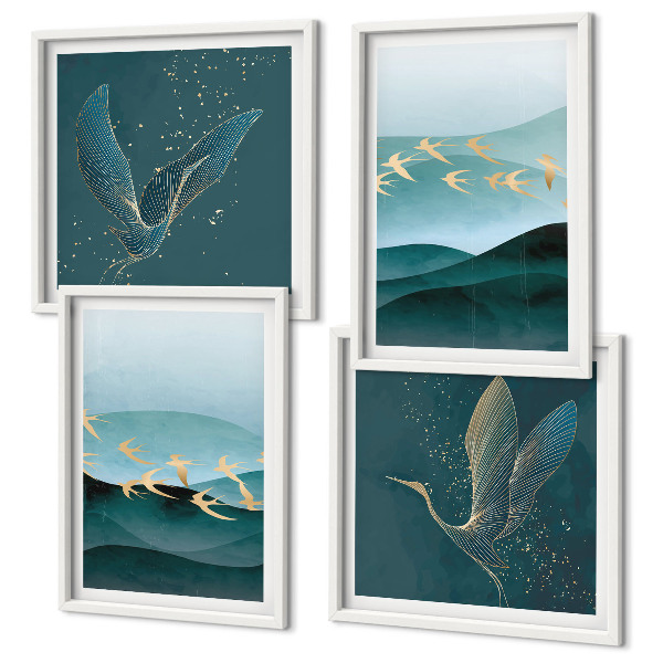 Multi-piece wall decor set Abstract landscapes of bird waves