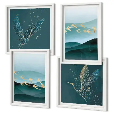 Multi-piece wall decor set abstract bird wave landscapes