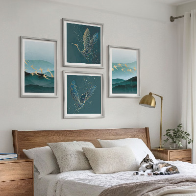 Multi-piece wall decor set Abstract landscapes of bird waves