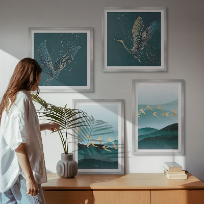 Multi-piece wall decor set Abstract landscapes of bird waves