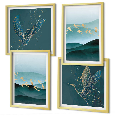 Multi-piece wall decor set Abstract landscapes of bird waves
