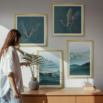 Multi-piece wall decor set Abstract landscapes of bird waves