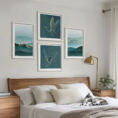 Multi-piece wall decor set abstract bird wave landscapes