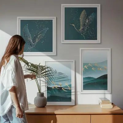 Multi-piece wall decor set abstract bird wave landscapes
