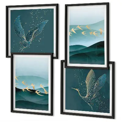 Multi-piece wall decor set abstract bird wave landscapes