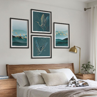 Multi-piece wall decor set Abstract landscapes of bird waves