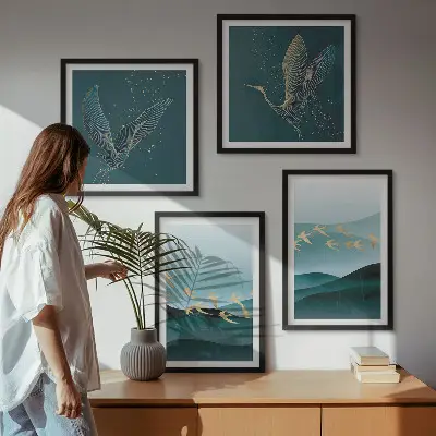 Multi-piece wall decor set abstract bird wave landscapes
