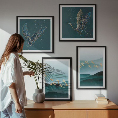 Multi-piece wall decor set Abstract landscapes of bird waves