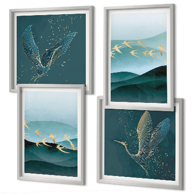 Multi-piece wall decor set Abstract landscapes of bird waves