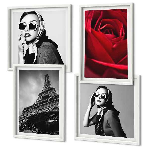 Multi-piece wall decor set Parisian lady with Eiffel glasses