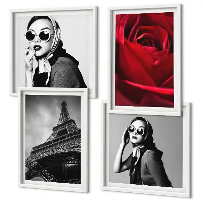 Multi-piece wall decor set featuring a Parisian lady with Eiffel tower glasses