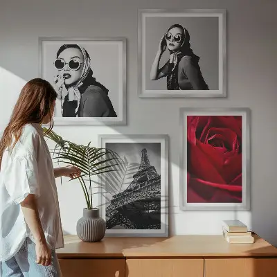 Multi-piece wall decor set featuring a Parisian lady with Eiffel tower glasses
