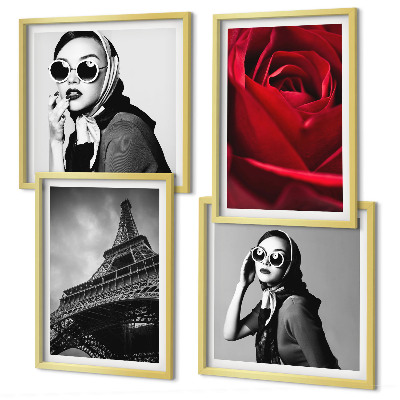 Multi-piece wall decor set Parisian lady with Eiffel glasses