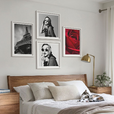 Multi-piece wall decor set Parisian lady with Eiffel glasses