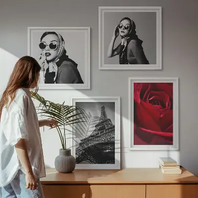 Multi-piece wall decor set featuring a Parisian lady with Eiffel tower glasses