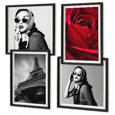 Multi-piece wall decor set Parisian lady with Eiffel glasses