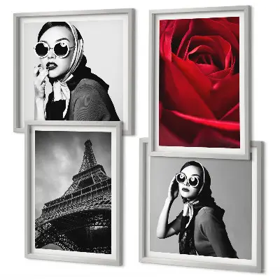 Multi-piece wall decor set featuring a Parisian lady with Eiffel tower glasses