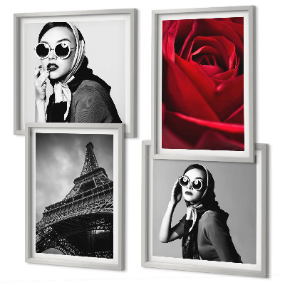 Multi-piece wall decor set Parisian lady with Eiffel glasses