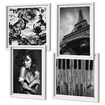 Wall art set Portrait of a Woman with an Eiffel Rose