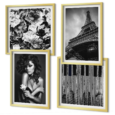 Wall art set Portrait of a Woman with an Eiffel Rose