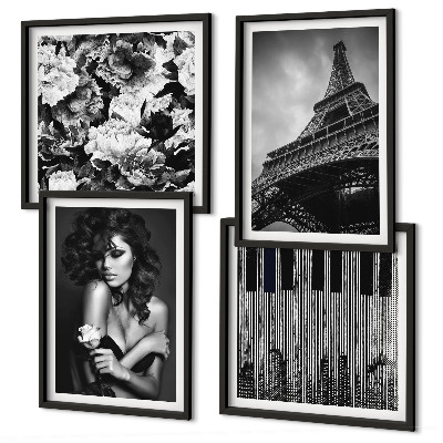 Wall art set Portrait of a Woman with an Eiffel Rose