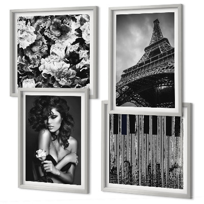 Wall art set Portrait of a Woman with an Eiffel Rose