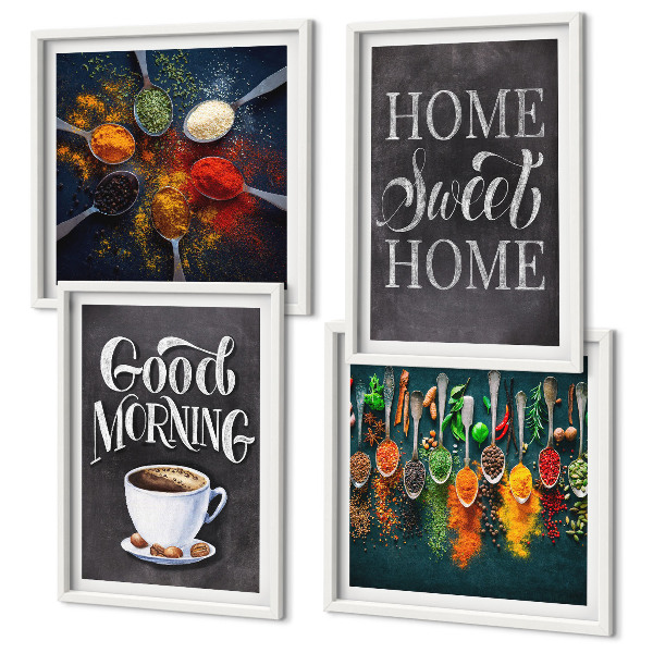 Wall art set Spices, coffee, cup, herbs