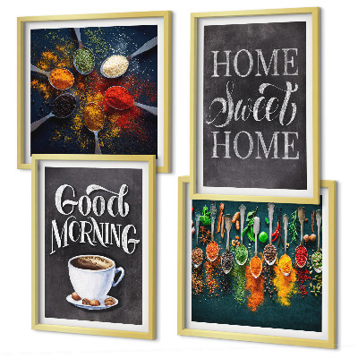 Wall art set Spices, coffee, cup, herbs