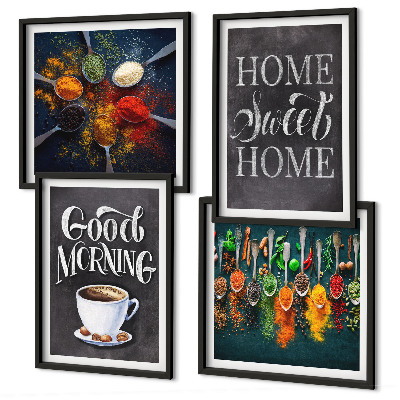 Wall art set Spices, coffee, cup, herbs