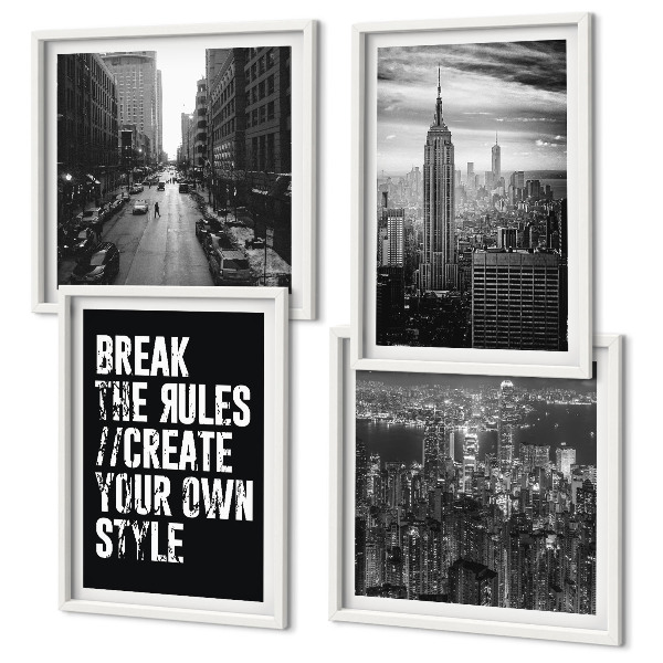Set of 4 wall art pieces City streets black and white inspiration