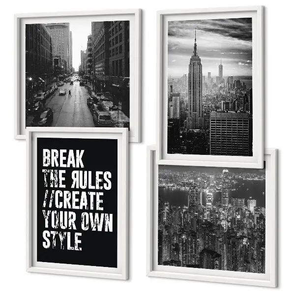 City streets black and white wall art set of 4 pieces