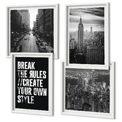 City streets black and white wall art set of 4 pieces