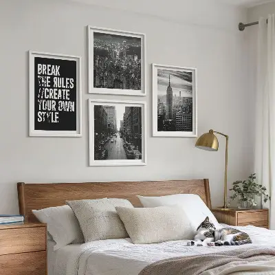 City streets black and white wall art set of 4 pieces