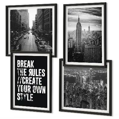 City streets black and white wall art set of 4 pieces