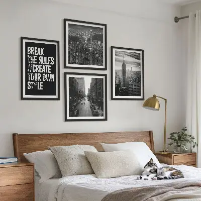 City streets black and white wall art set of 4 pieces