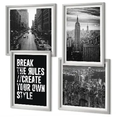 City streets black and white wall art set of 4 pieces