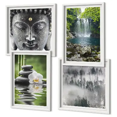 Wall art set featuring nature stones water and Buddha