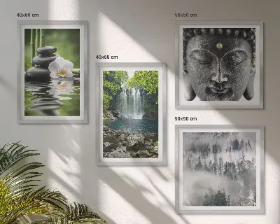 Wall art set featuring nature stones water and Buddha