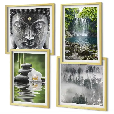 Wall art set featuring nature stones water and Buddha